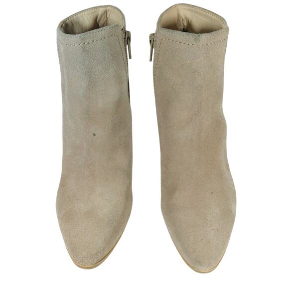 ALDO! FAWN BEIGE/TAN GENUINE SUEDE LEATHER STACKED CHUNKY HEEL BOOTS! SZ 7.5M - Picture 2 of 9